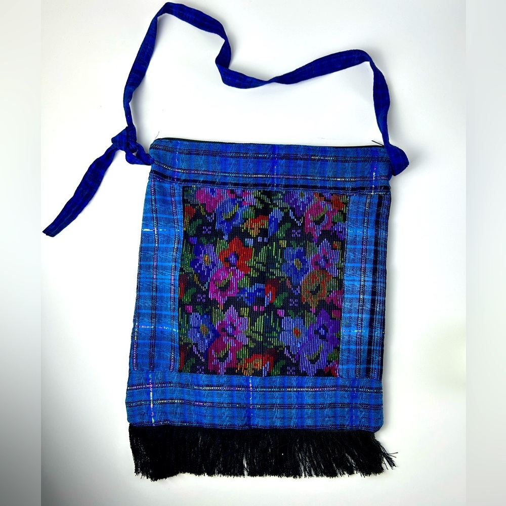 Embroidered Zipper Hippie Bag Color blue